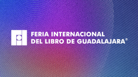 blue background with text: International Book Fair Guadalajara